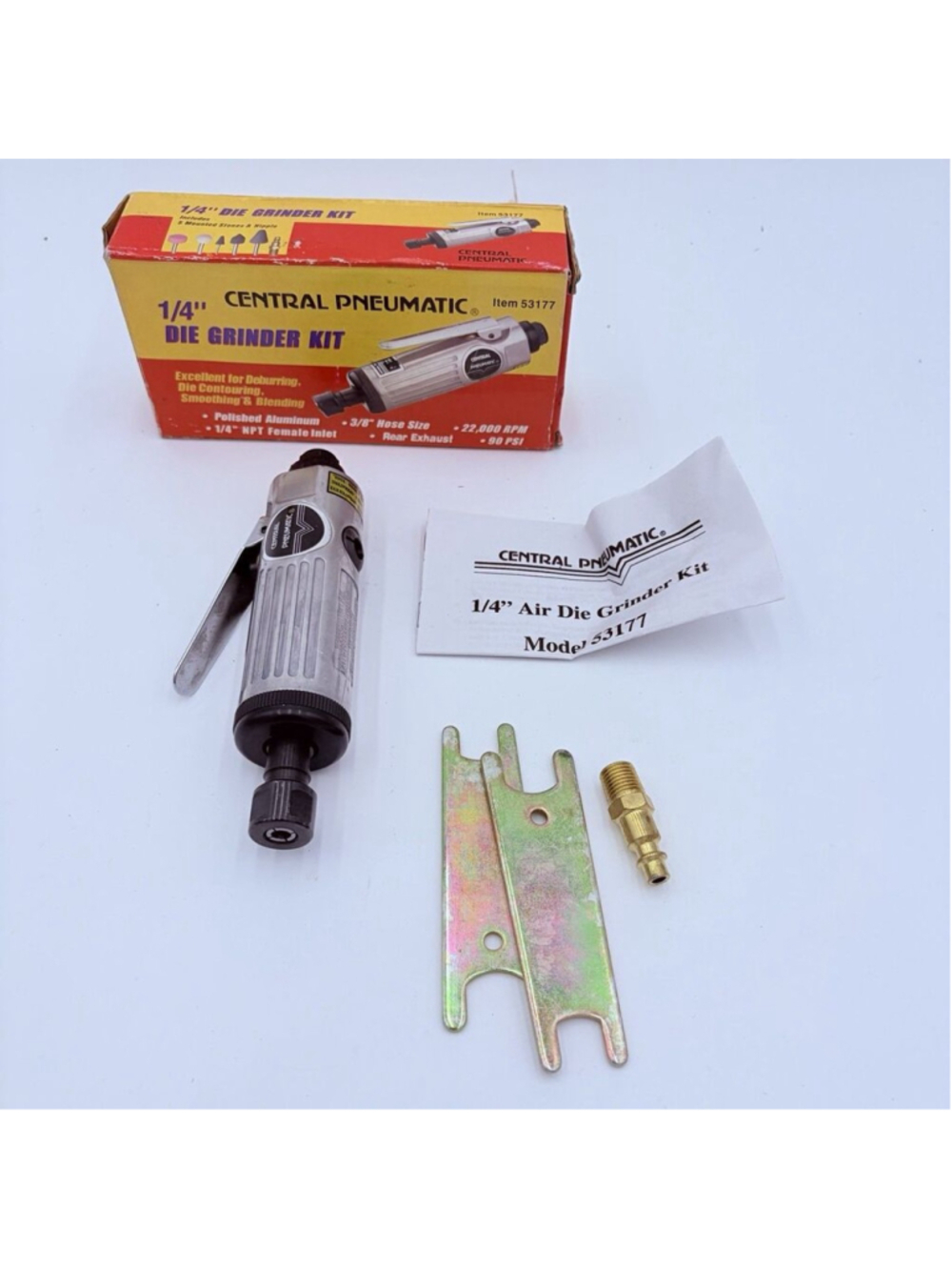 Central Pneumatic 1/4” Air Die Grinder Kit 53177 Pneumatic Tool w Box